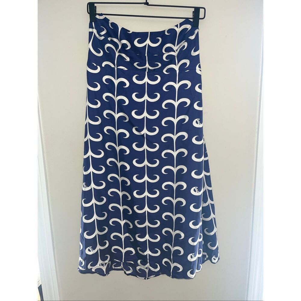 CK Bradley Navy & White Strapless Silk Dress Size 10